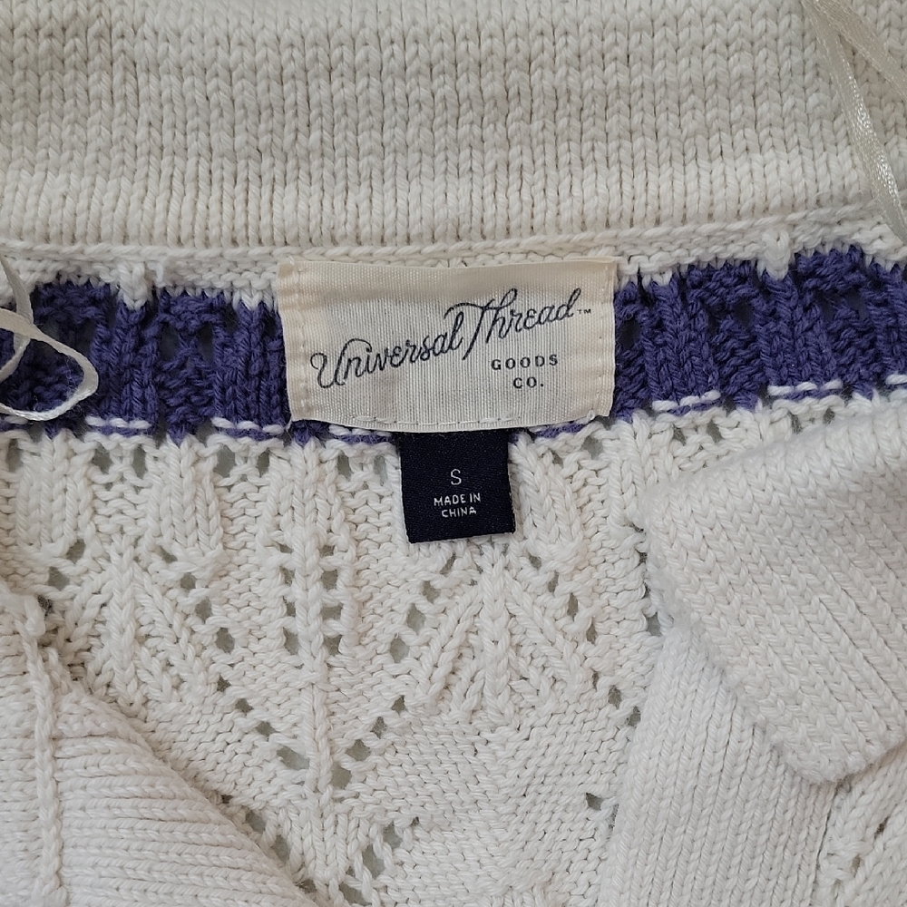 Universal Thread Cream and Purple V-Neck Sweater - Picture 2 of 9